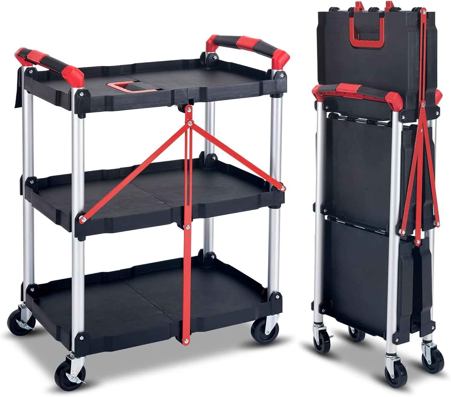 Foldable 3-Tier Rolling Utility Cart — Mobile Storage Made Easy——Free Shipping