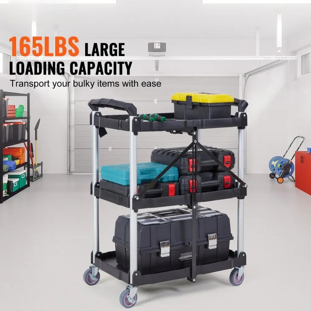Foldable 3-Tier Rolling Utility Cart — Mobile Storage Made Easy——Free Shipping