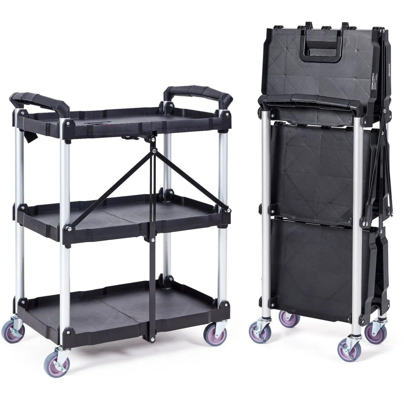 Foldable 3-Tier Rolling Utility Cart — Mobile Storage Made Easy——Free Shipping