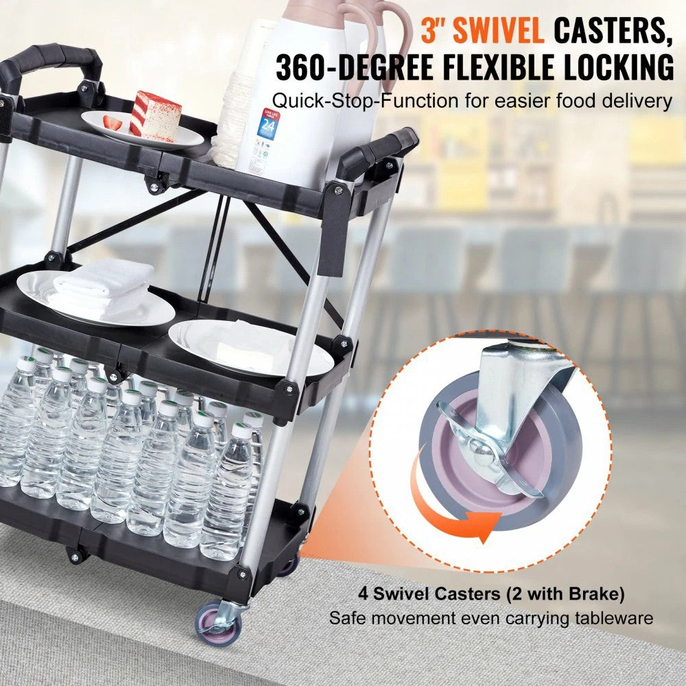 Foldable 3-Tier Rolling Utility Cart — Mobile Storage Made Easy——Free Shipping