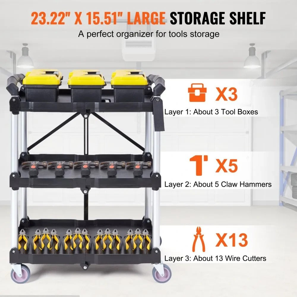 Foldable 3-Tier Rolling Utility Cart — Mobile Storage Made Easy——Free Shipping